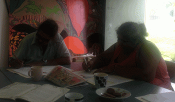 Narelle Thomas and Lorraine Brown hard at work at Coomaditchie Community Hall